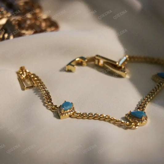 Chain Bracelet With Turquoise Fayrozi Almonds Zircon Stones