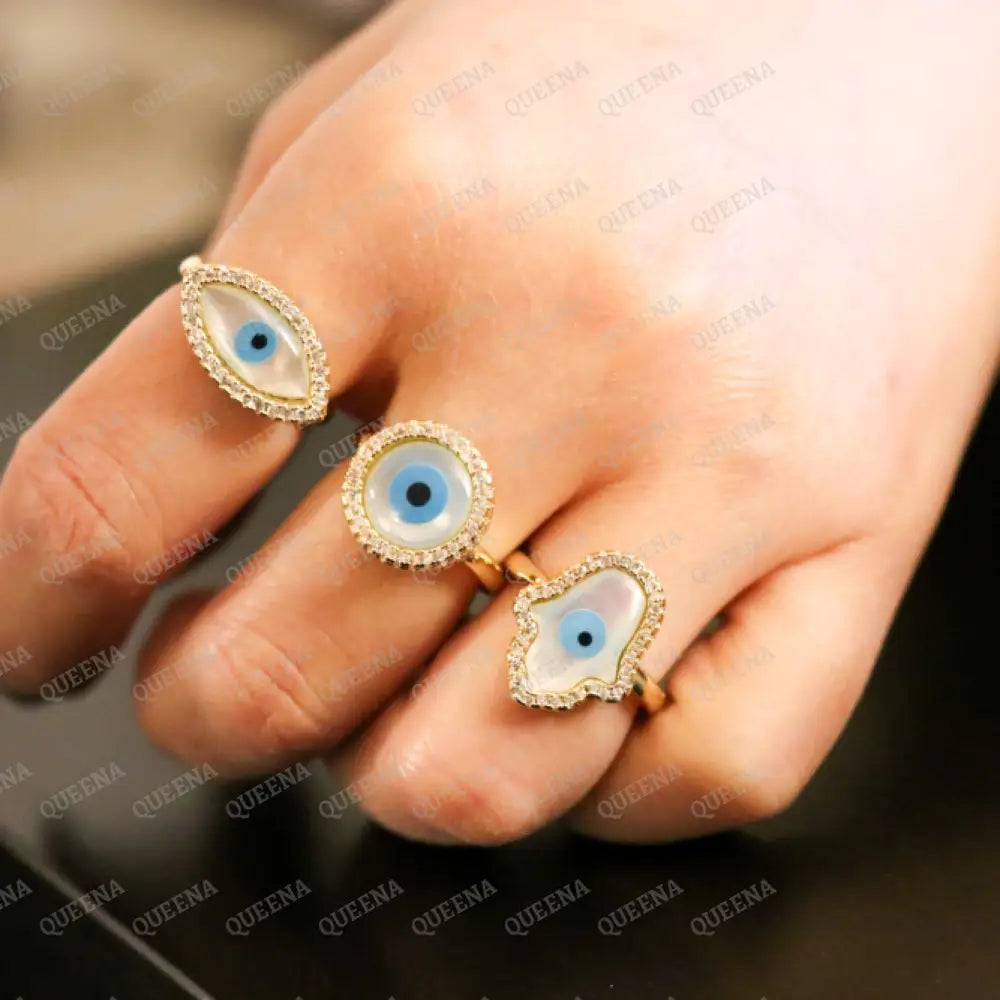 Circular Blue Evil Eye Zirconia Ring - Adjustable Free Size Rings