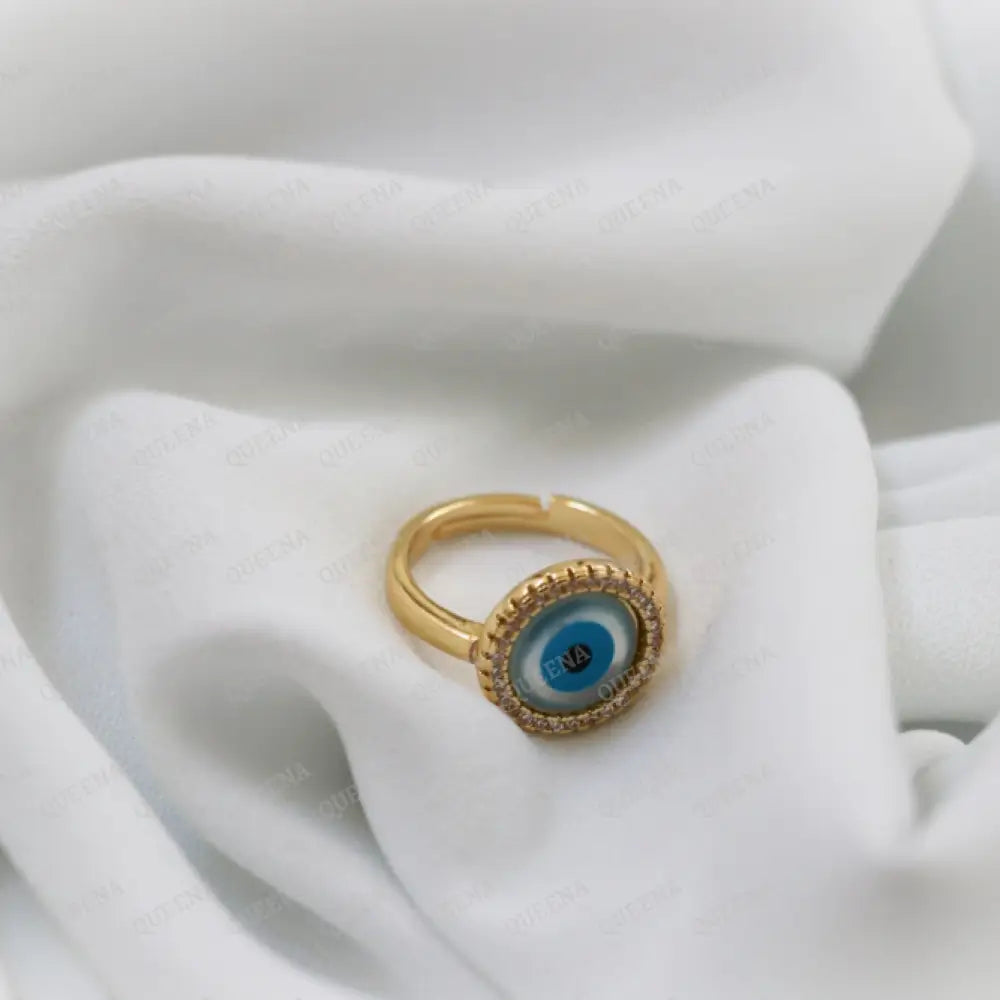 Circular Blue Evil Eye Zirconia Ring - Adjustable Free Size Rings