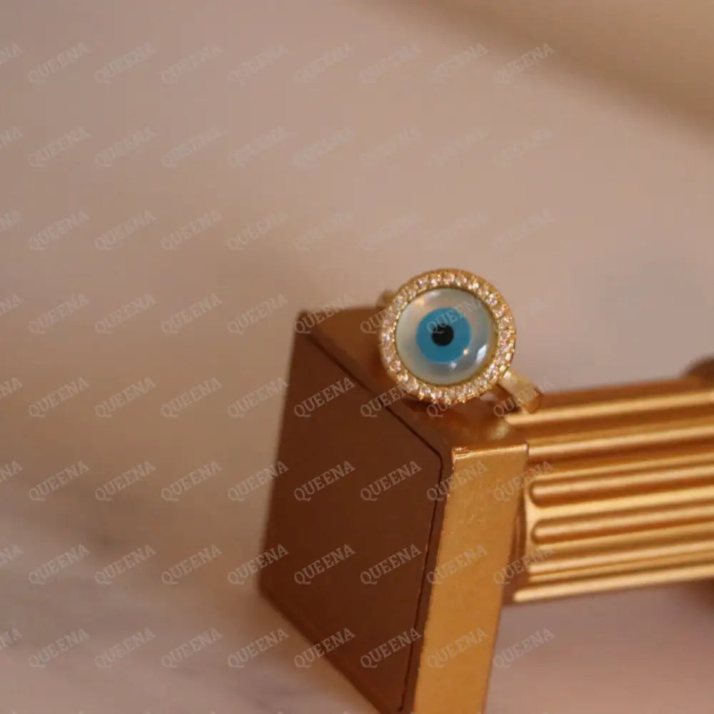 Circular Blue Evil Eye Zirconia Ring - Adjustable Free Size Rings
