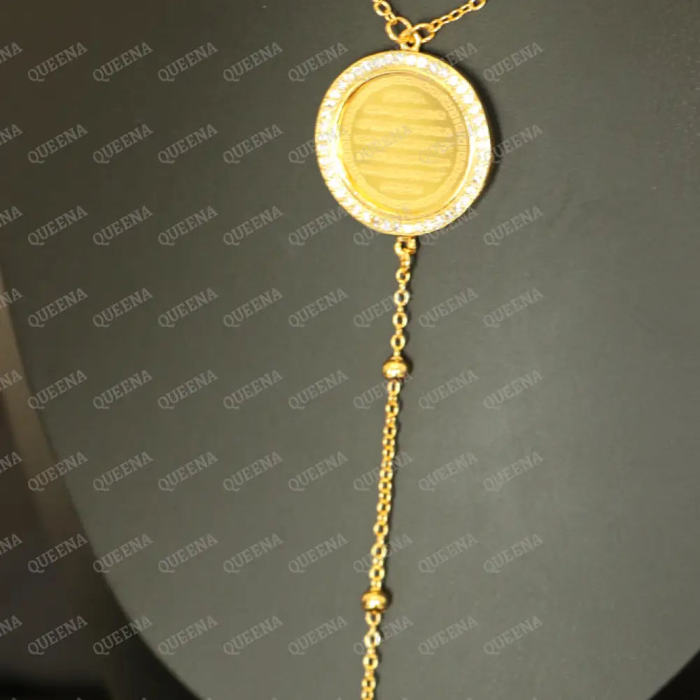 Circular Crystal & Zircon Ayat Kursi and Allah Rosary Long Necklace Necklaces