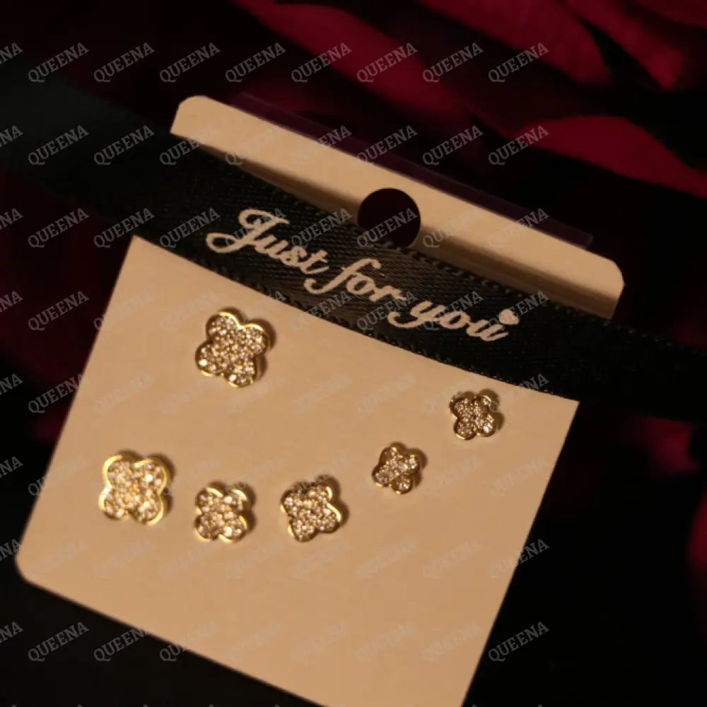 Clover Flower Earrings Set Studded with Zircons Earrings