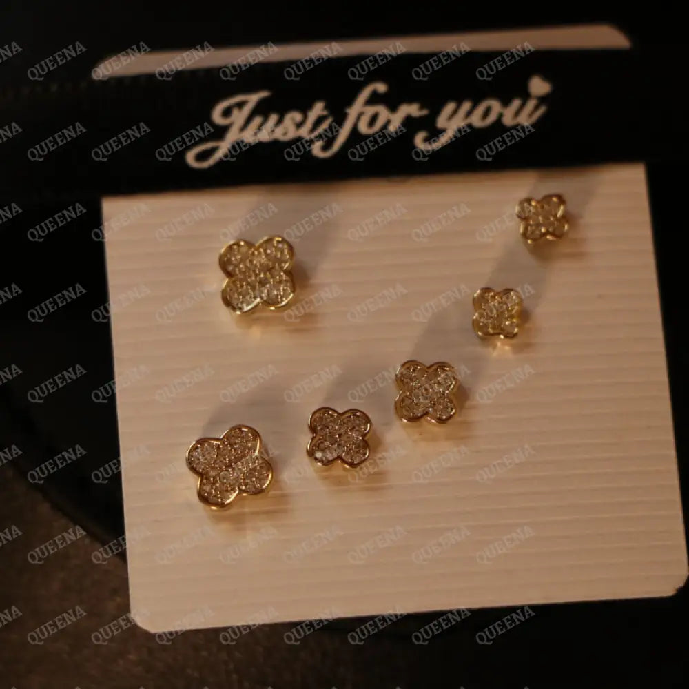 Clover Flower Earrings Set Studded with Zircons Earrings