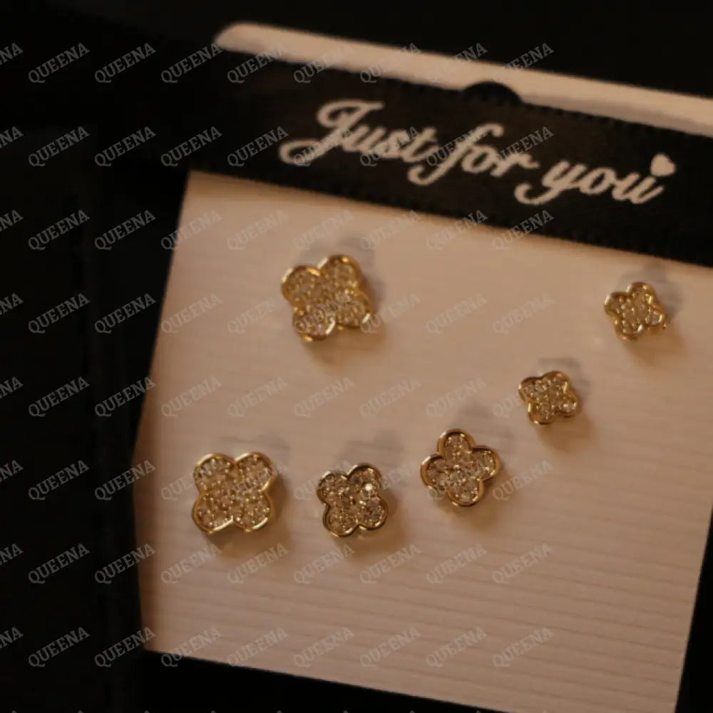 Clover Flower Earrings Set Studded with Zircons Earrings