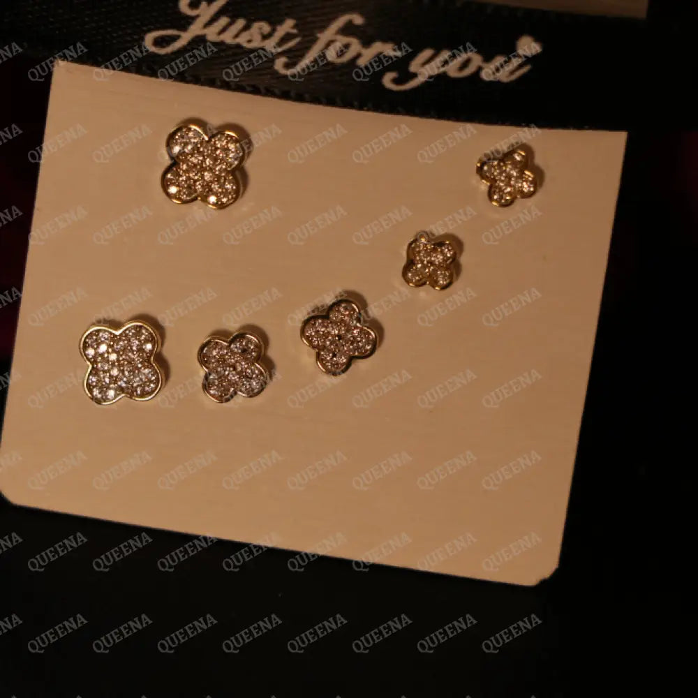 Clover Flower Earrings Set Studded with Zircons Earrings