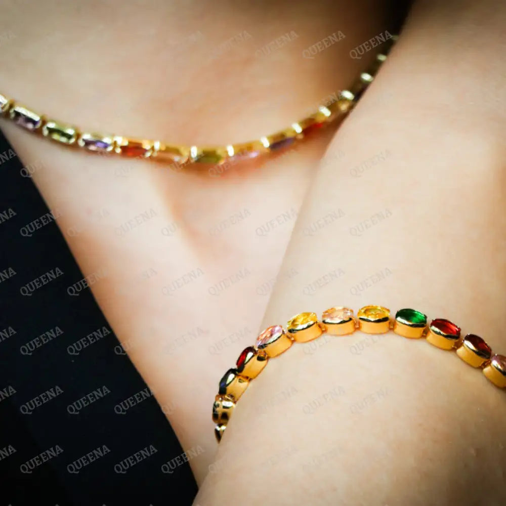 Colorful Cristal Zircon Stones (Set) Choker Necklace And Bracelet Jewelry Sets