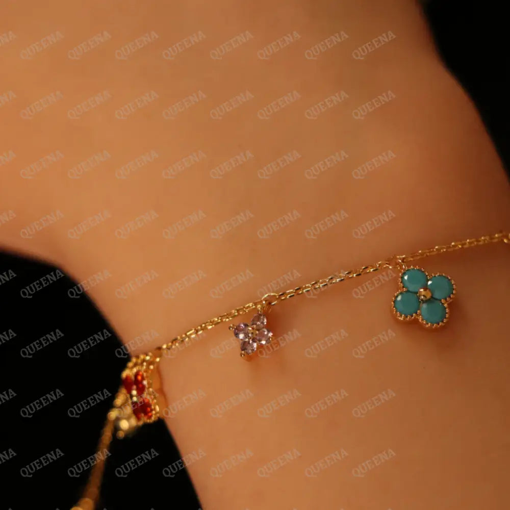 Colorful Sparkle Clover Charms Bracelet Bracelet