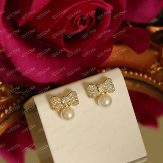 Cute Pearla bow Stud Earrings earrings