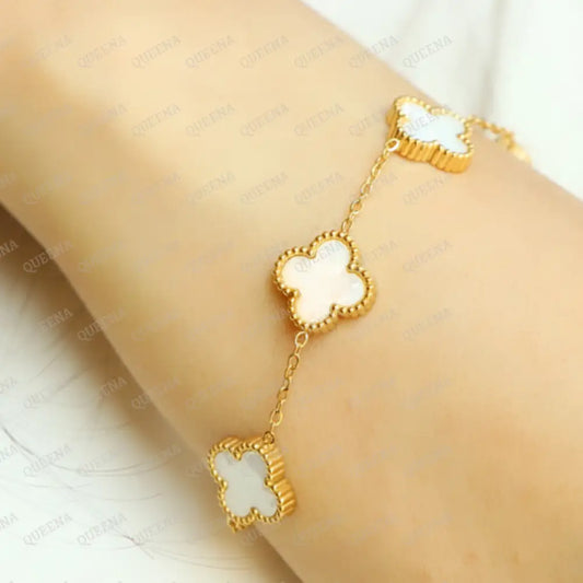 Dainty Vca Bracelet With 5 Multi Mother Of Pearl Leaf Clover - High Quality Stainless Steel