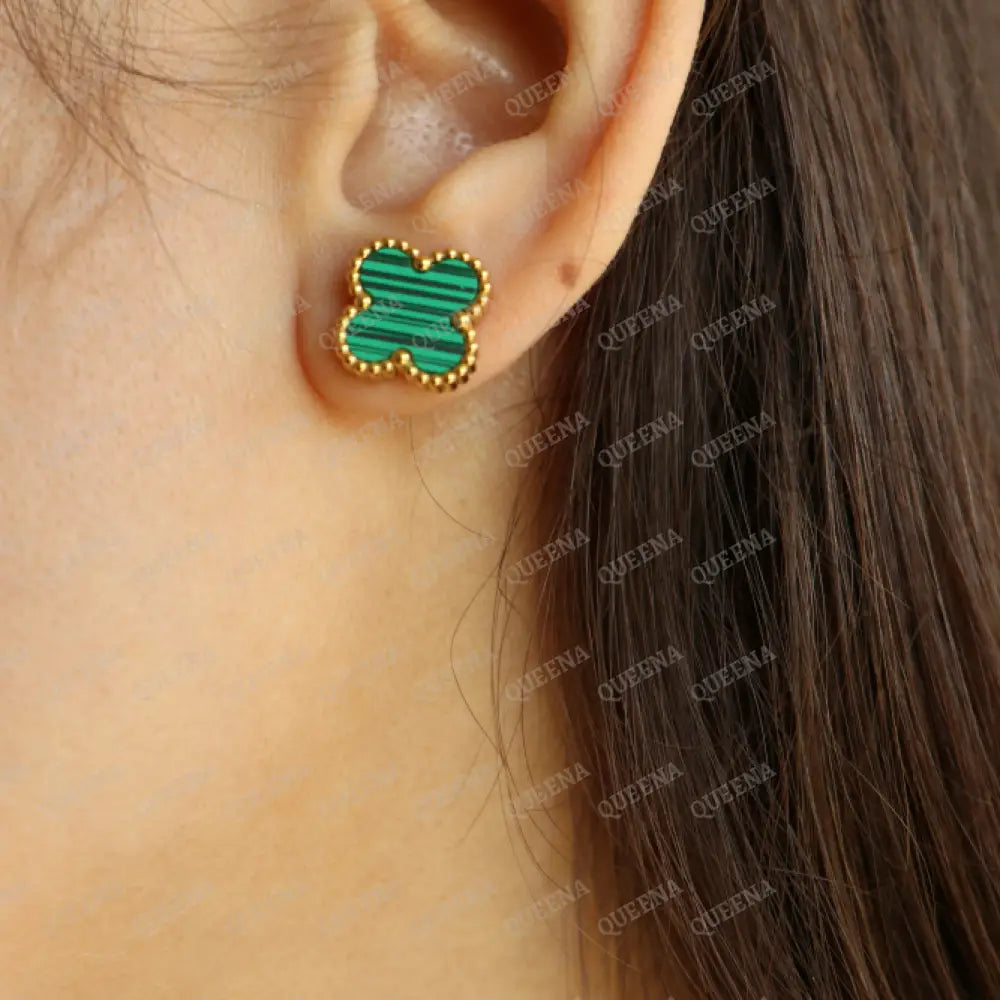 Dainty Vca (Necklace + Earrings) With 5 Multi Green Leaf Clover Necklaces