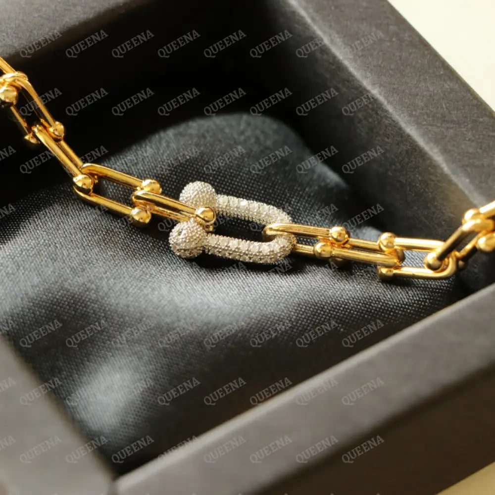 Delara Link Chain Bracelet Studded With Silver Zircon Stones