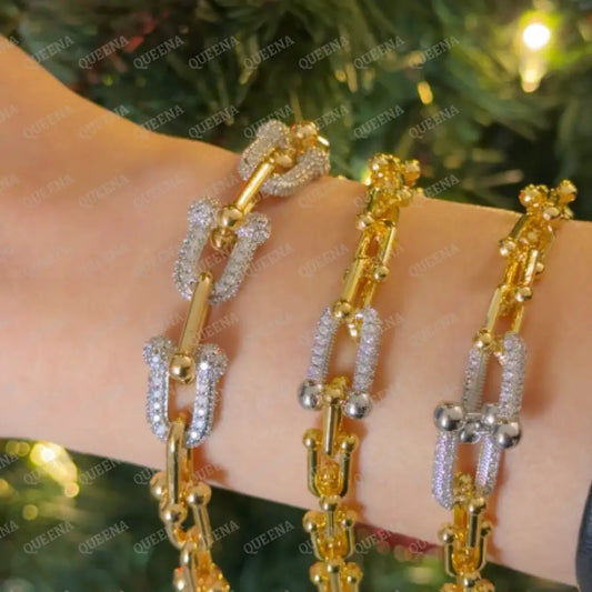 DELARA Link Chain Bracelet Studded with Silver Zircon Stones Bracelet