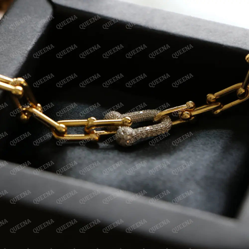 Delara Link Chain Bracelet Studded With Silver Zircon Stones