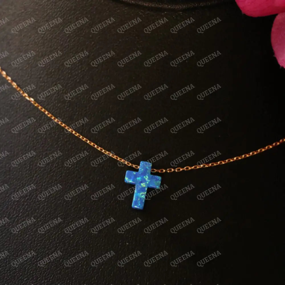 Delicate Blue Cross Necklace Necklaces