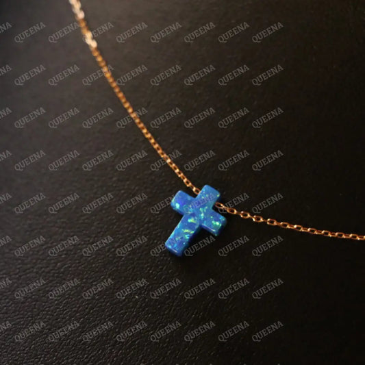 Delicate Blue Cross Necklace Necklaces