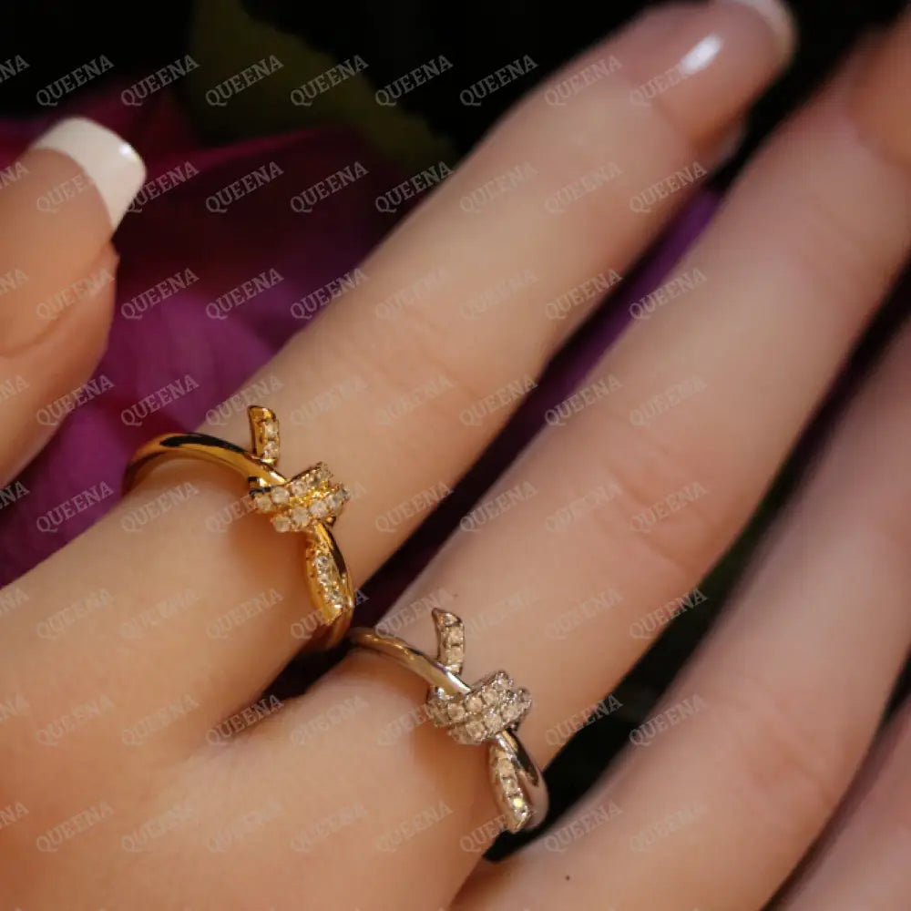 Dolley Knot Ring Studded with Zircon - Adjustable (Free Size) Rings