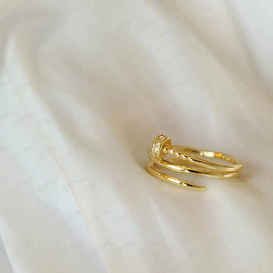 Double Nail Ring With Zircon - Free Size Ring Adjustable Rings