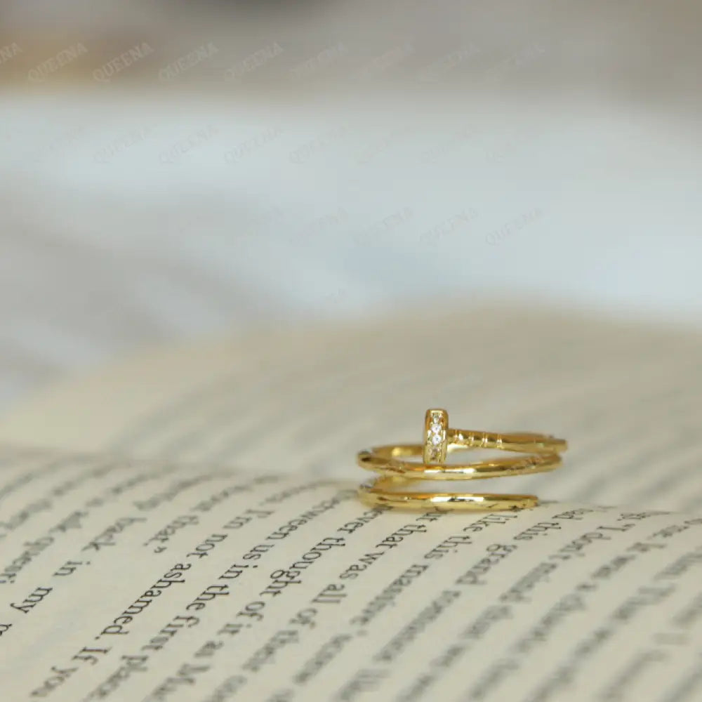 Double Nail Ring With Zircon - Free Size Ring Adjustable Rings