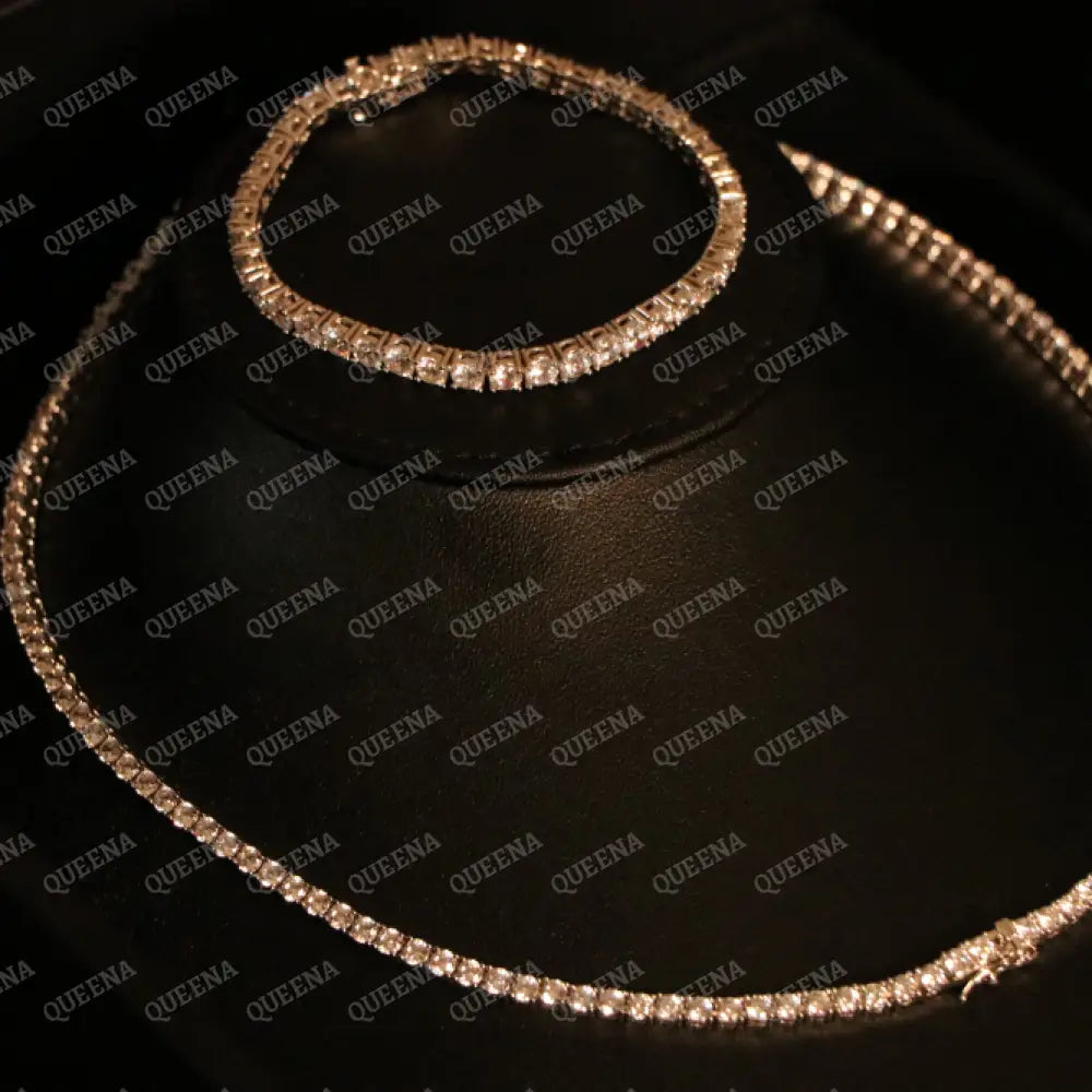 Elegant Classic Moissanite Diamond Tennis Jewelry Set with Dimond Lock (Choker Necklace + Bracelet) Jewelry Sets