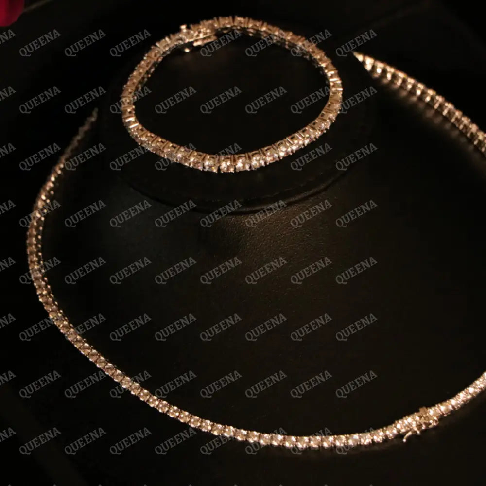 Elegant Classic Moissanite Diamond Tennis Jewelry Set with Dimond Lock (Choker Necklace + Bracelet) Jewelry Sets