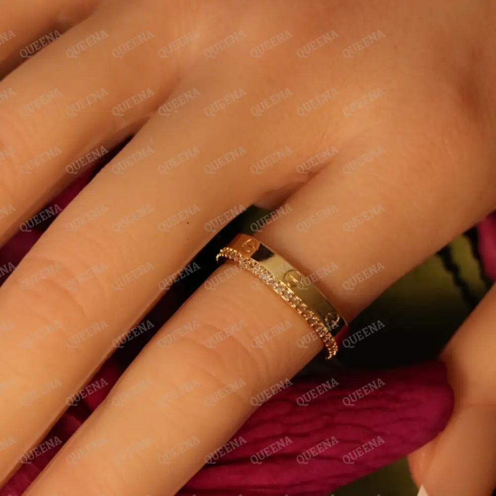 Elegant Golden Iconic Love Ring Studded with Zircon Stones Rings
