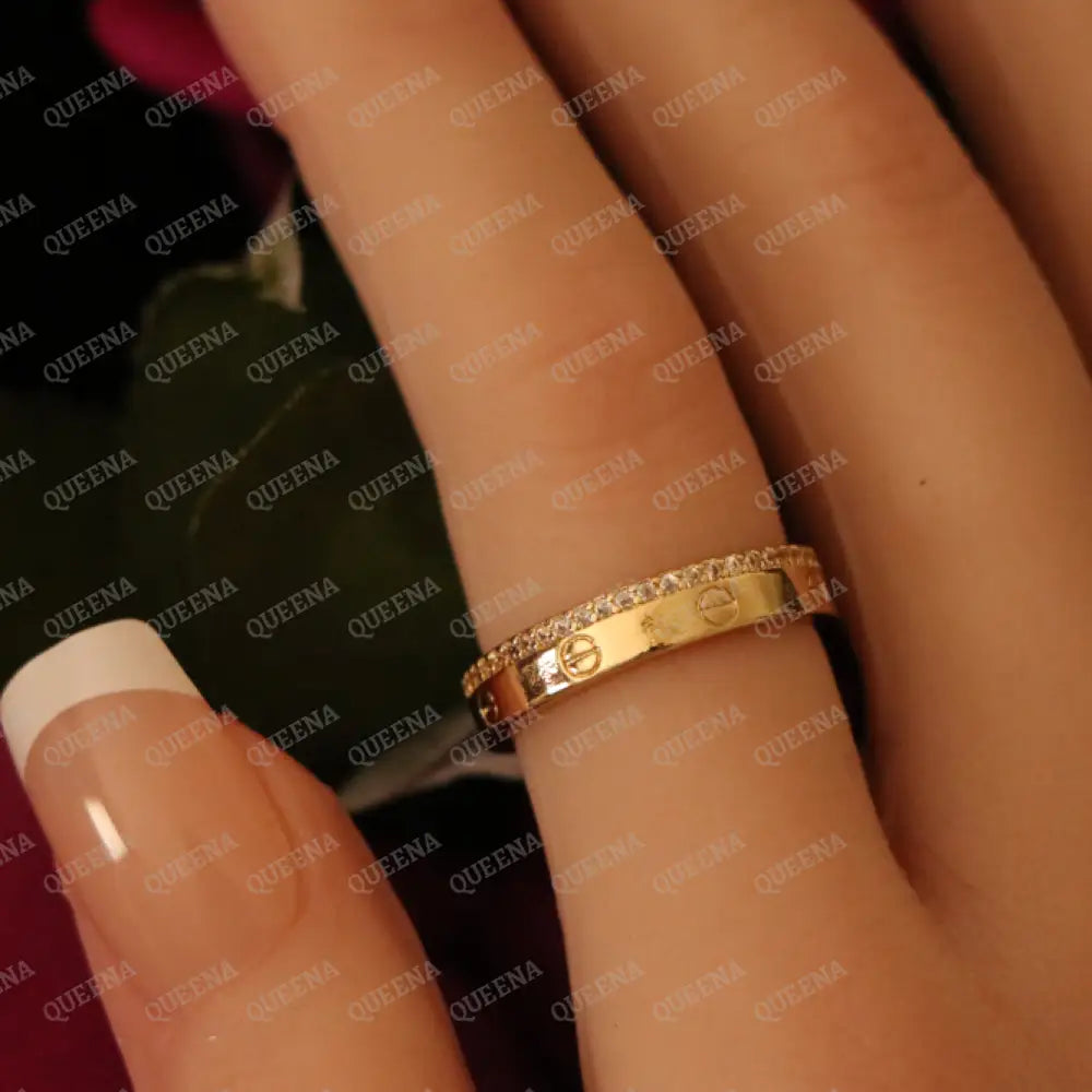 Elegant Golden Iconic Love Ring Studded with Zircon Stones Rings