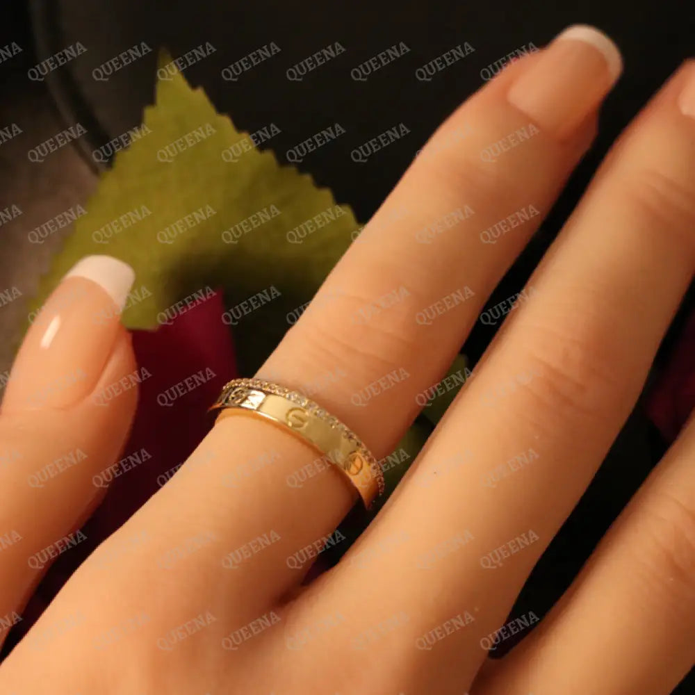 Elegant Golden Iconic Love Ring Studded with Zircon Stones Rings