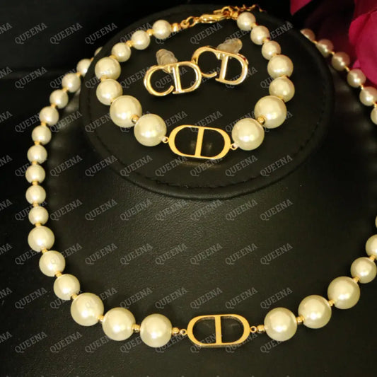 Elegant New CD Pearls Jewelry Set - 3 Pieces (Necklace + Bracelet + Earrings) Jewelry Sets