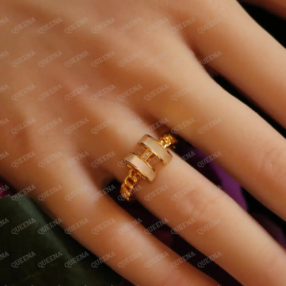 Elegant Trendy Golden H Ring Rings