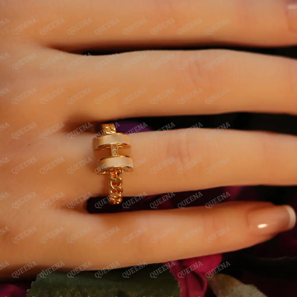 Elegant Trendy Golden H Ring Rings