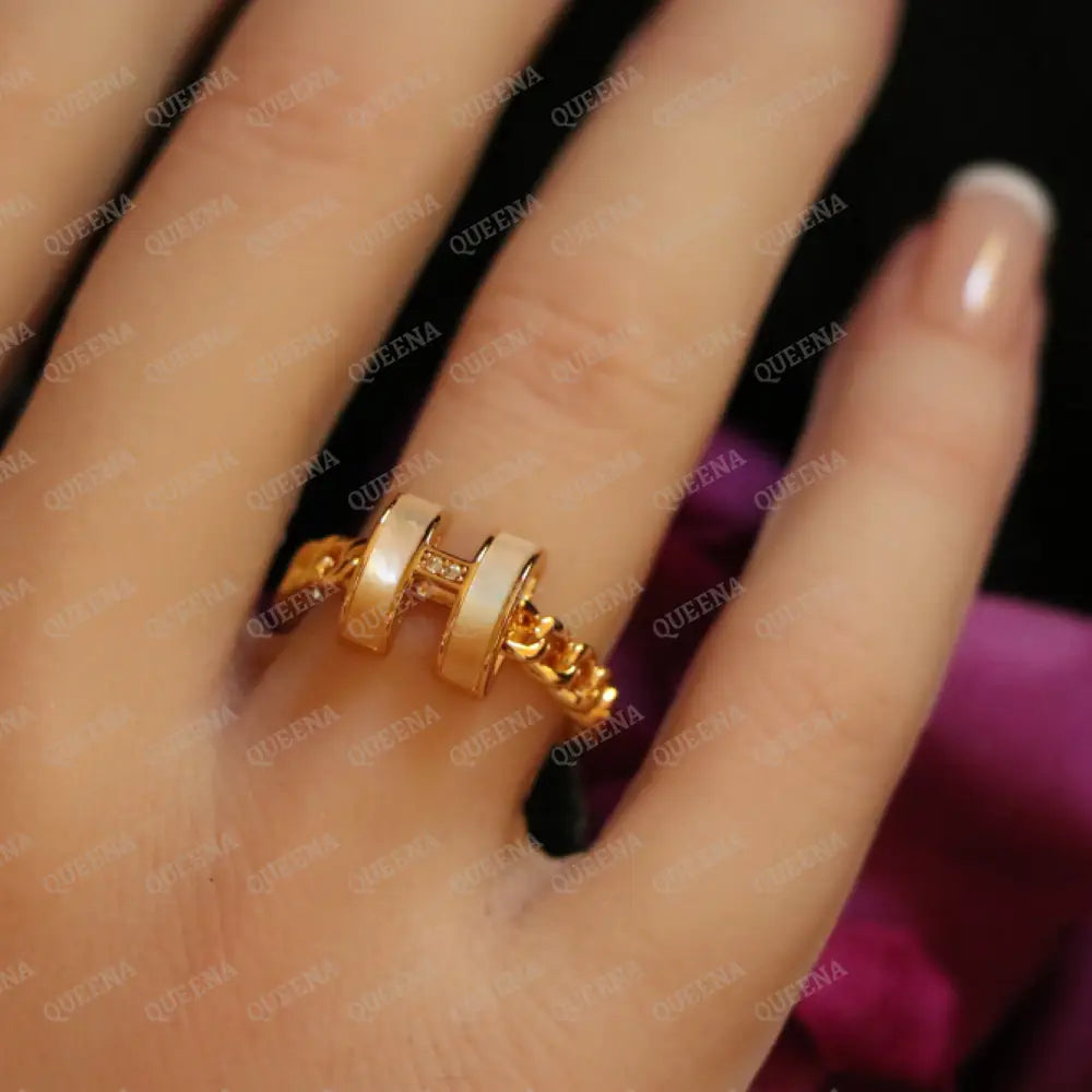 Elegant Trendy Golden H Ring Rings