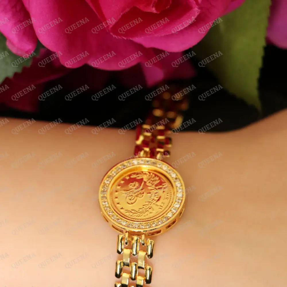Elegant Zircon Lira Coin Rolex Strap Bracelet Bracelet