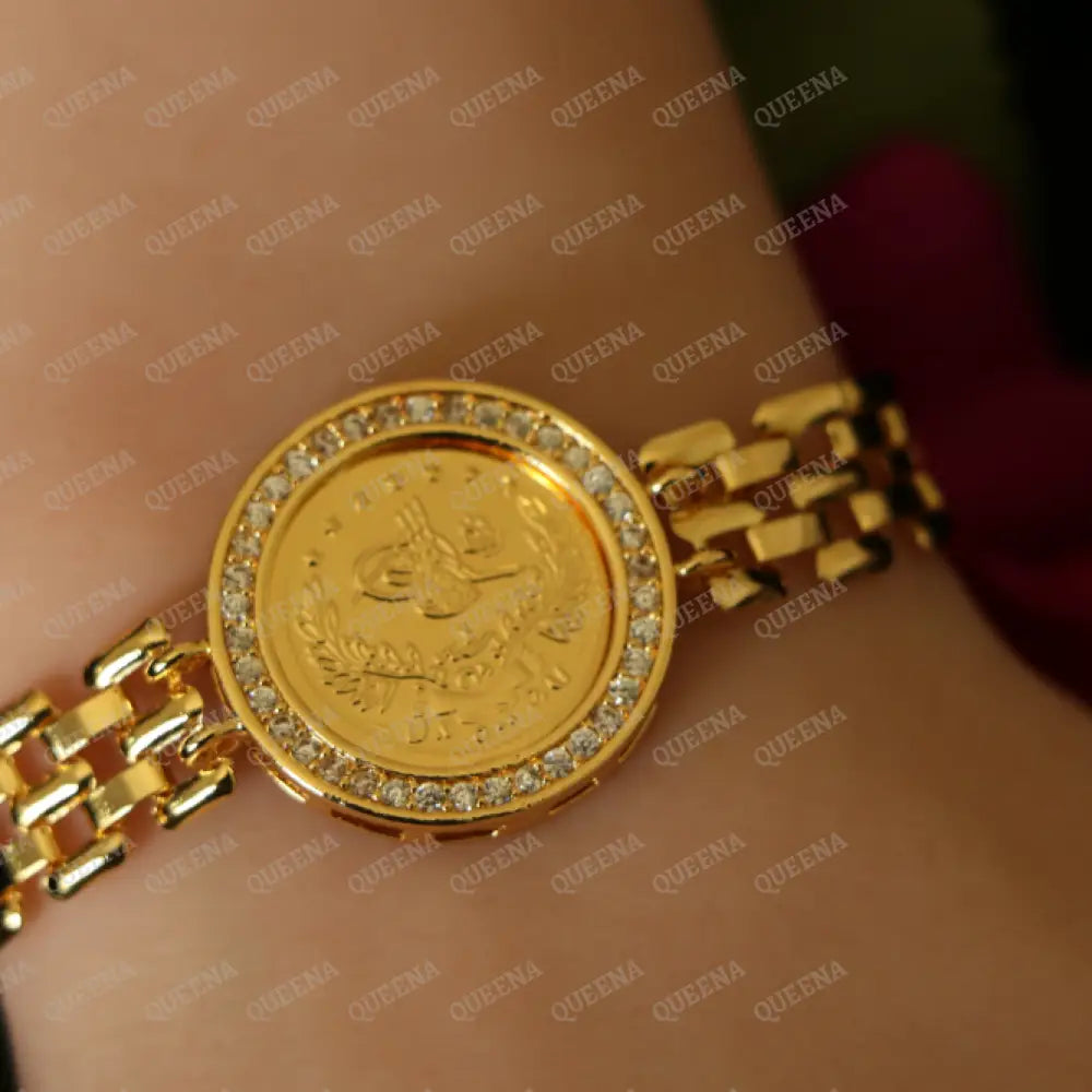 Elegant Zircon Lira Coin Rolex Strap Bracelet Bracelet