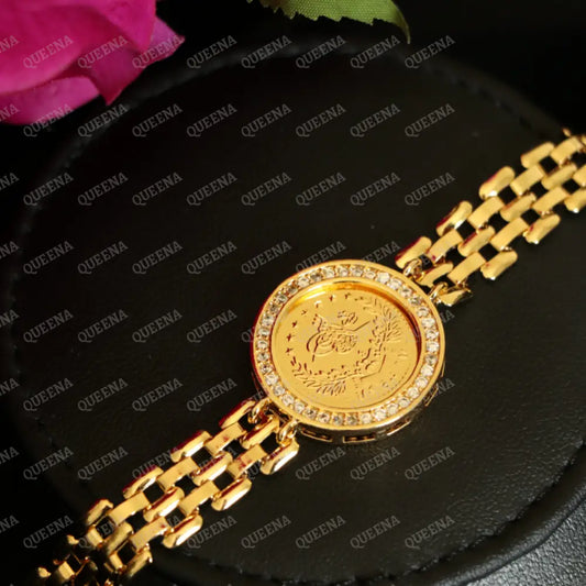 Elegant Zircon Lira Coin Rolex Strap Bracelet Bracelet