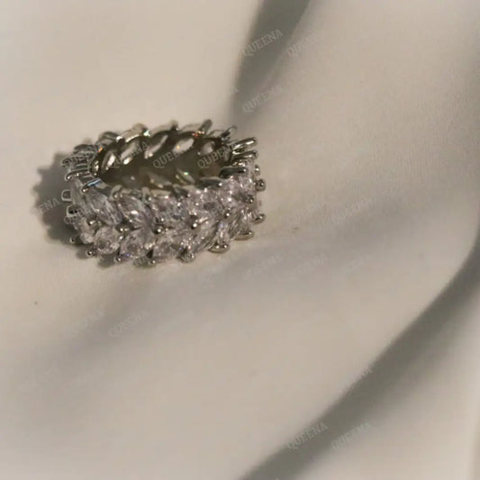 Fancy Silver Crystal Leaf Zirconia Ring Rings