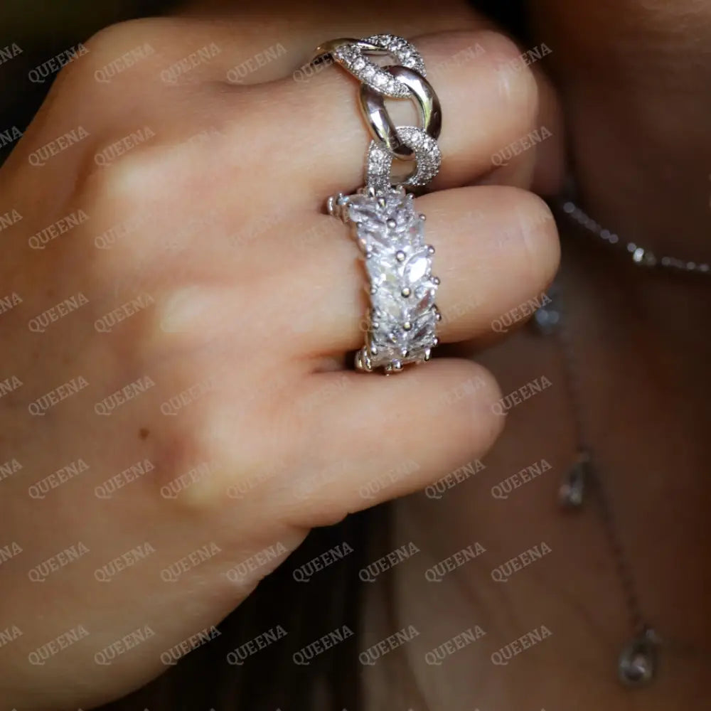 Fancy Silver Crystal Leaf Zirconia Ring Rings