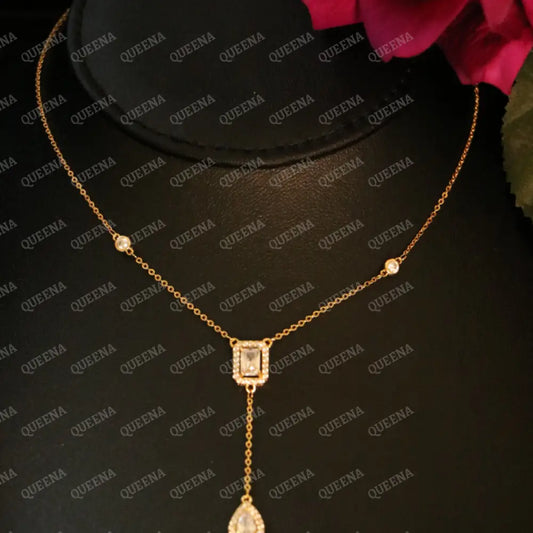 Georgina Choker Necklace with Diamond Pendant and Shiny Almond Teardrop Stone Necklaces