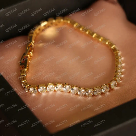 Gold Rose Zircon Rhinestone Tennis Bracelet