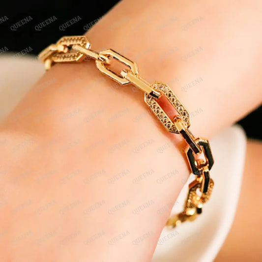 Gold & Zircon Graduated Link Chain Bracelet