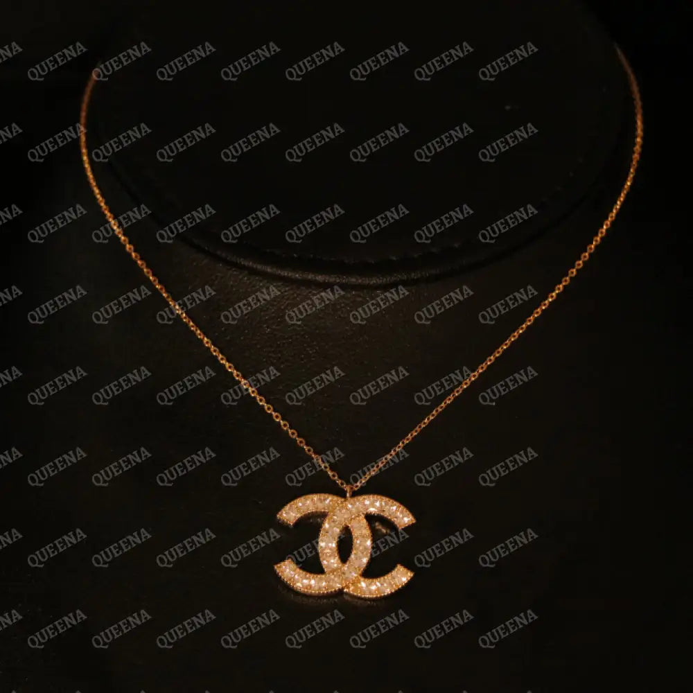 Golden CH Pendant Necklace Studded with Zircons Necklaces