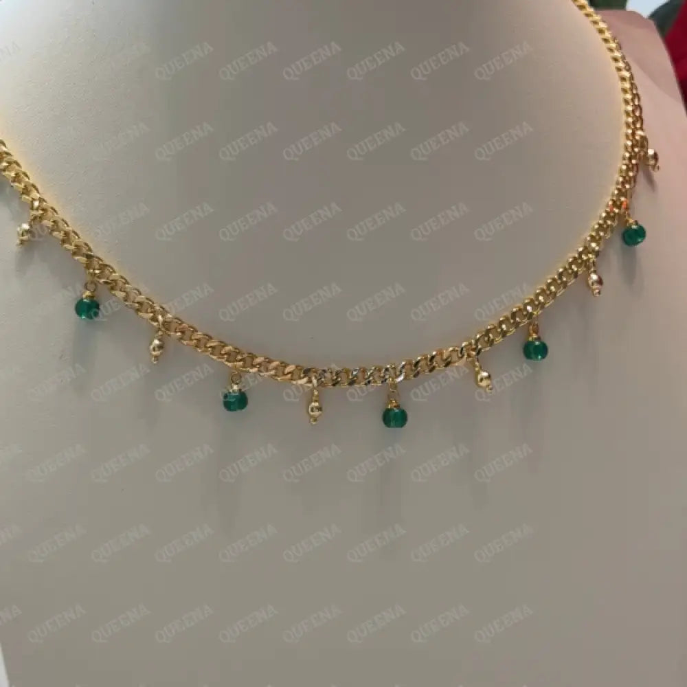 Golden Chain Choker Necklace with Colorful Beads - Necklaces