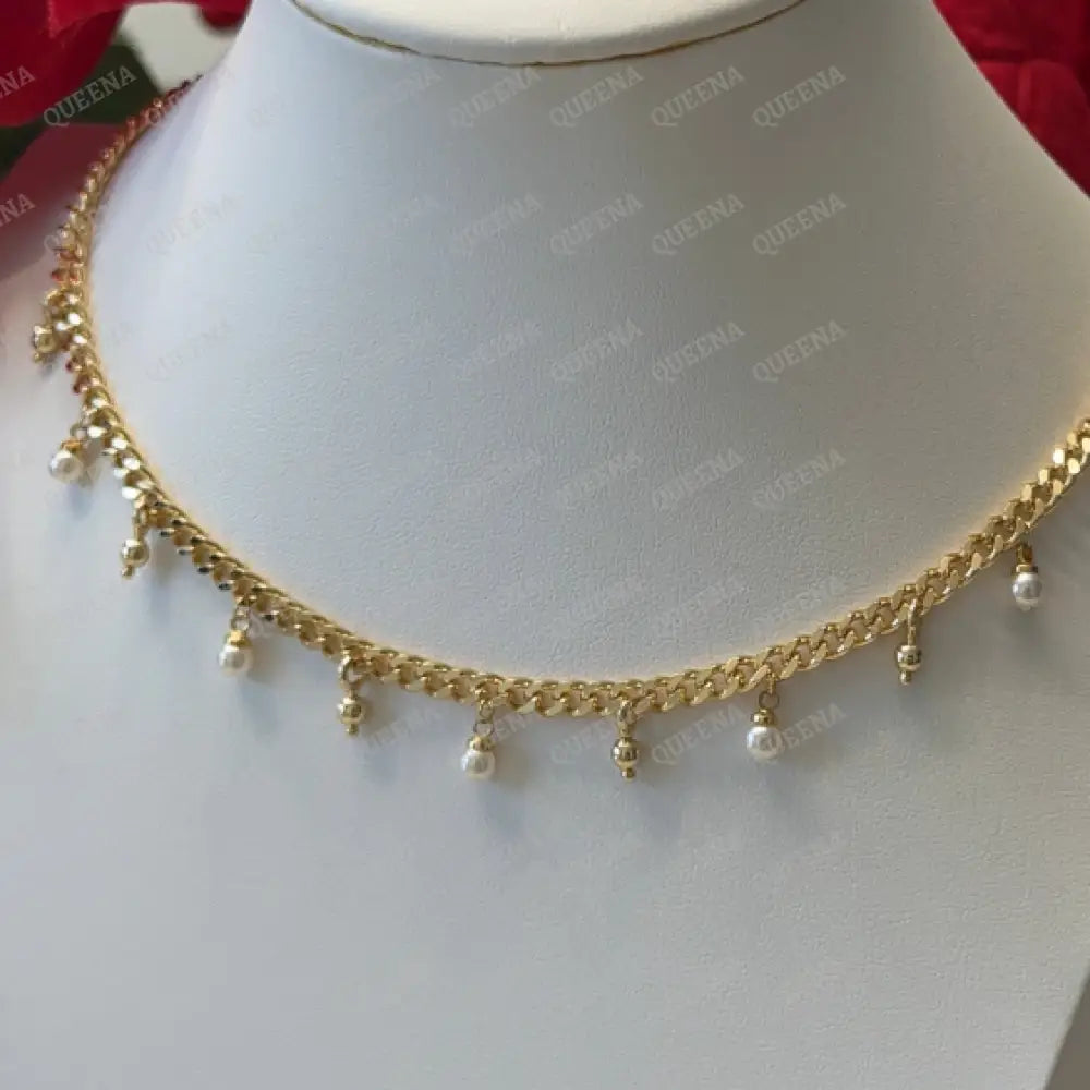Golden Chain Choker Necklace with Colorful Beads - Necklaces