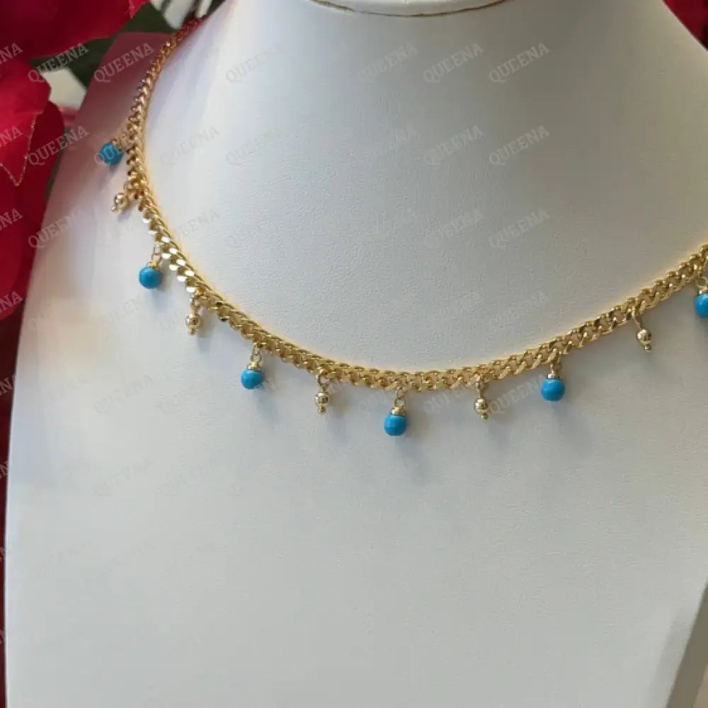 Golden Chain Choker Necklace with Colorful Beads - Necklaces