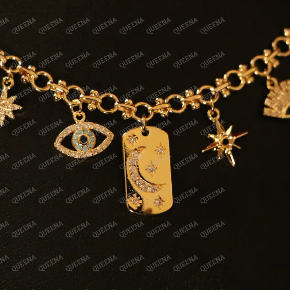 Golden Chin Necklace with Unique Charms Pendants Necklaces