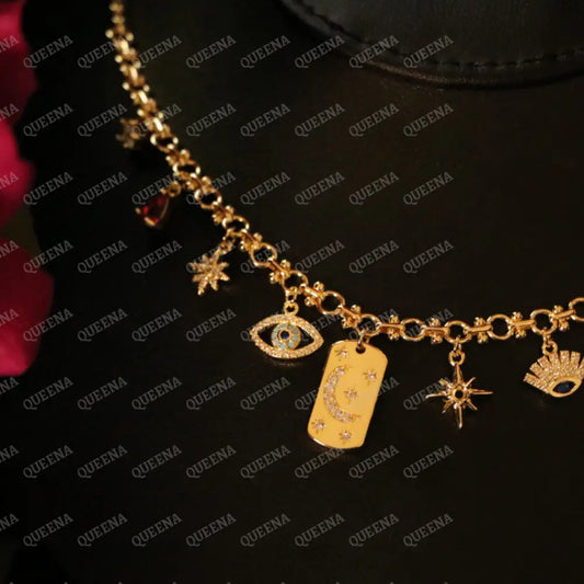 Golden Chin Necklace with Unique Charms Pendants Necklaces