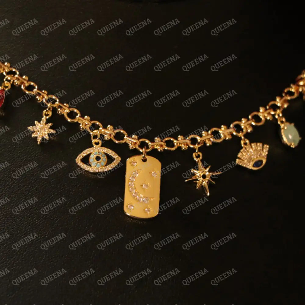 Golden Chin Necklace with Unique Charms Pendants Necklaces