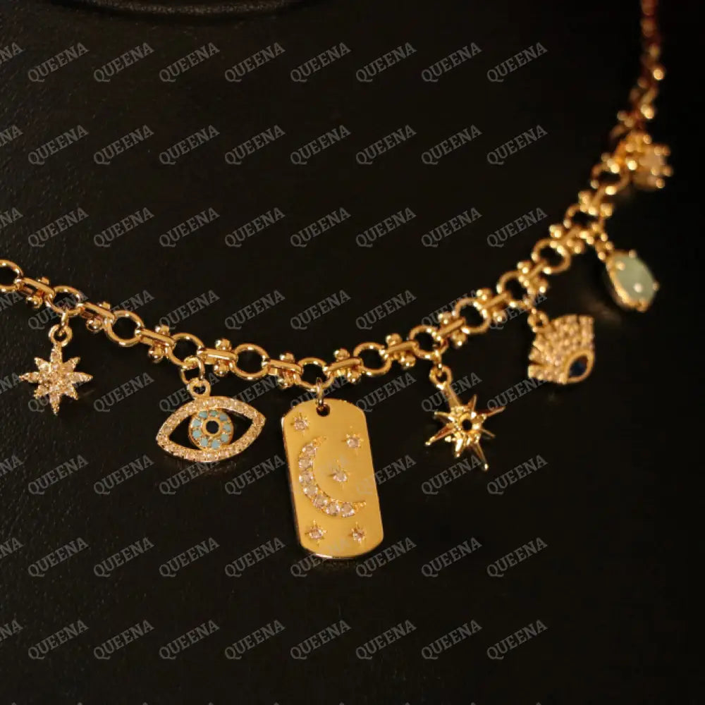 Golden Chin Necklace with Unique Charms Pendants Necklaces