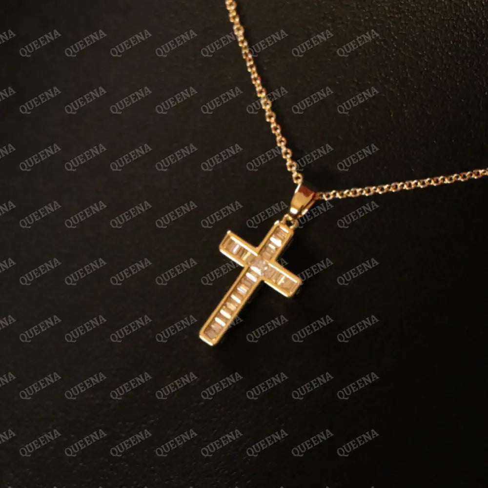 Golden Cross Necklace Studded with Crystals Necklaces