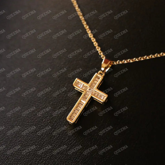 Golden Cross Necklace Studded with Crystals Necklaces