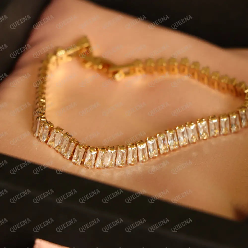 Golden Crystal Rhinestone Tennis Bracelet